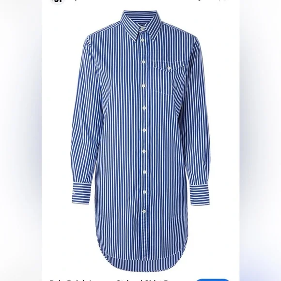 Polo Ralph Lauren Blue Pinstripe Long Sleeve Long Shirt Dress Size S - Picture 1 of 11